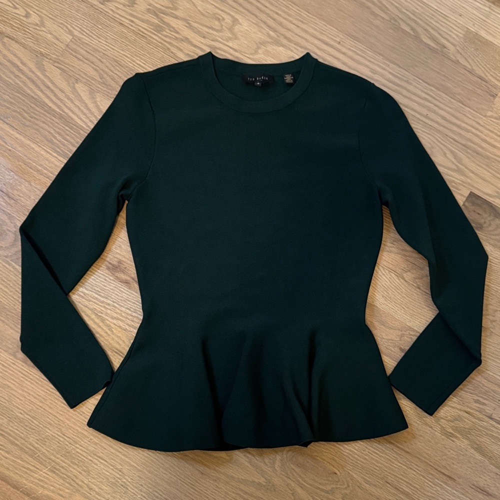 Ted Baker Dark Green Long Sleeve Peplum Top